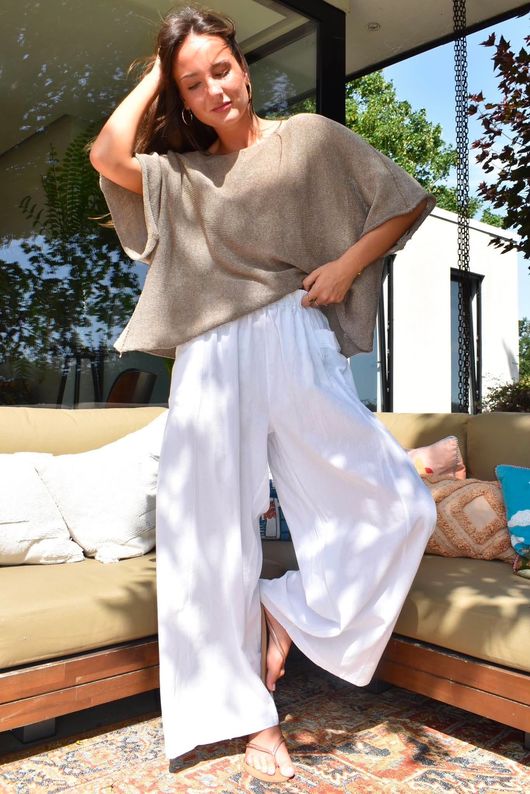 Rustic Nature Linen Blend Pocket Pleat Wide Leg White